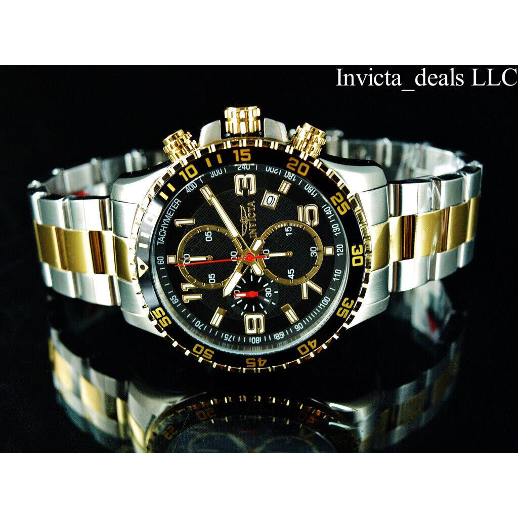 Invicta Men`s 45mm Pilot Specialty Chrono Black Dial 18K Gold 2Tone SS Watch - Face: Black, Dial: Black, Band: Gold