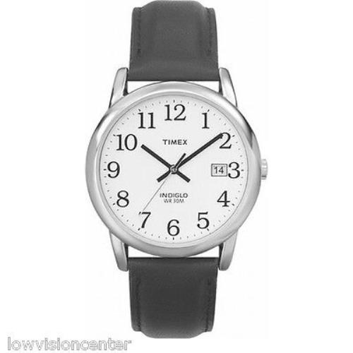 Timex Indiglo Watch with Date Chrome with Leather Band Low Vision Easy to See