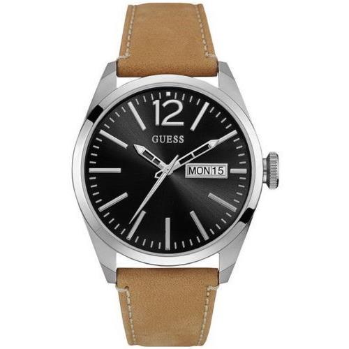 Guess Men`s Leather Strap Watch W0658G7