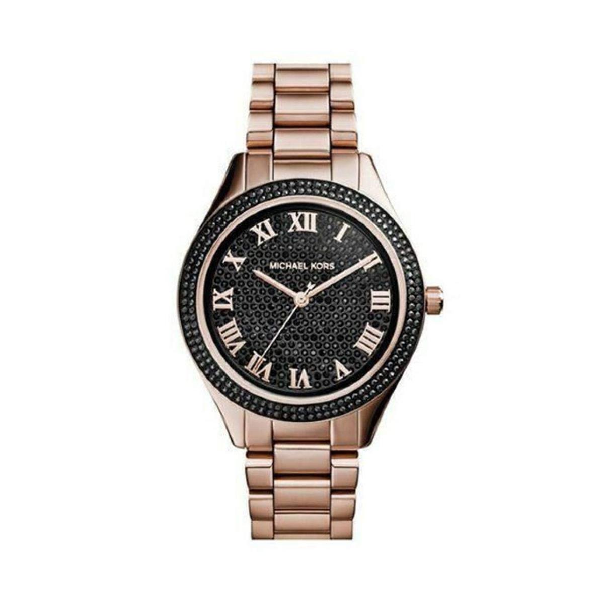 Michael Kors MK3320 Women`s Blake Black Pav Dial Rose Gold Tone Stainless - Black, Gold