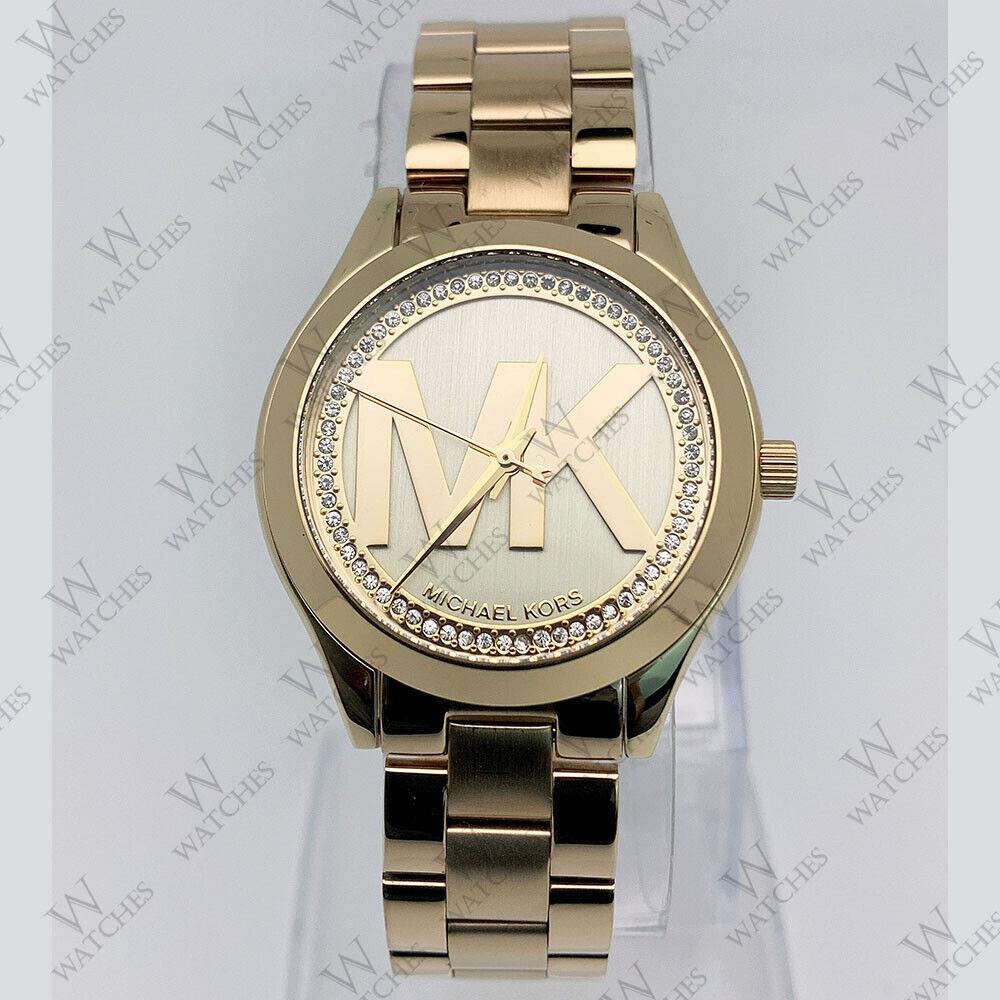 Michael Kors MK3477 Mini Slim Runway Gold Stainless Steel Women`s Watch - Dial: Gold, Band: Gold, Bezel: Gold