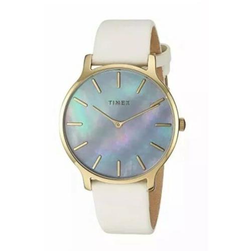 Timex Cream Transcend 38 mm Leather Strap Watch 1420 - Dial: Multicolor, Band: Cream