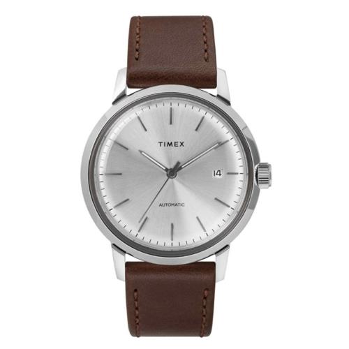 Timex Classics Brown Leather Silver Dial Auto SS Watch TW2T22700ZV