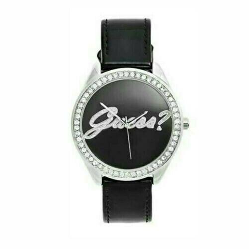 Guess Silver Tone Black Patent Leather Strap Women`s Watch U0570L3