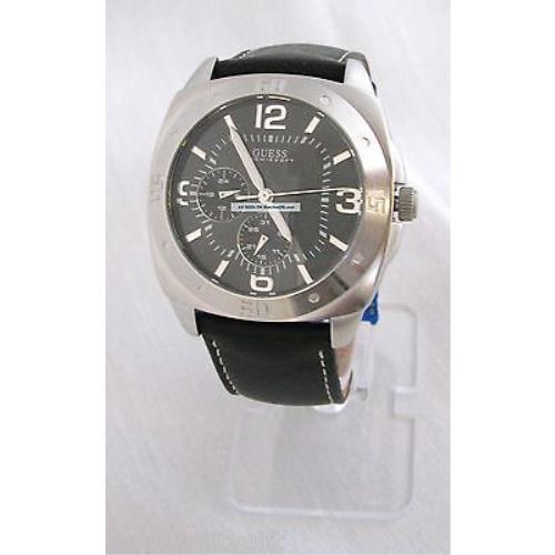 Guess Black Leather Band and Black Multi-function Dial Mens Watch G86025G