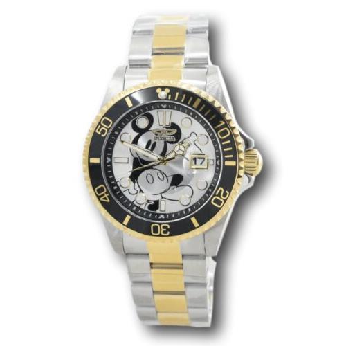 Invicta Disney Men`s 43mm Limited Edition Mickey Mouse Dial Watch 32447 - Gold Dial, Silver Band, Yellow Bezel
