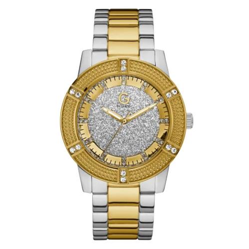 G BY Guess Silver+gold 2 Tone Glitz Crystals Pave Bracelet Watch G10447L1