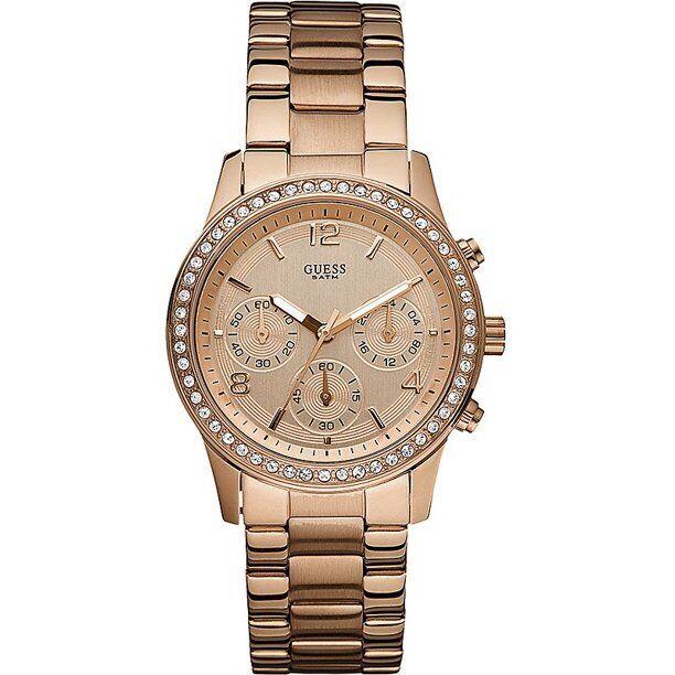 Guess W0122L3 Rose Gold Tone Crystal Accented Chronograph Women`s Wrist Watch