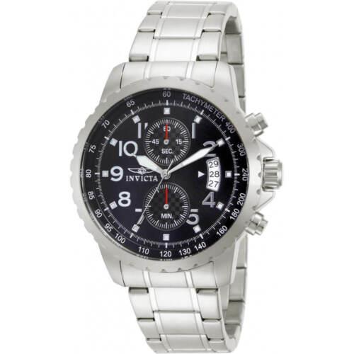Invicta Men`s Watch Specialty Chronograph Black Dial Silver Tone Bracelet 13783 - Black Dial, Silver Band
