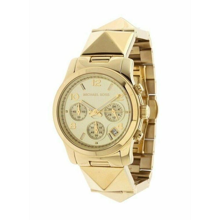 Michael Kors Runway Gold Tone S/steel Pyramid Studs+chronograph Watch MK5797