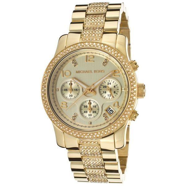 Michael Kors Runway Gold Tone Crystal Pave Chronograph Bracelet WATCH-MK5826