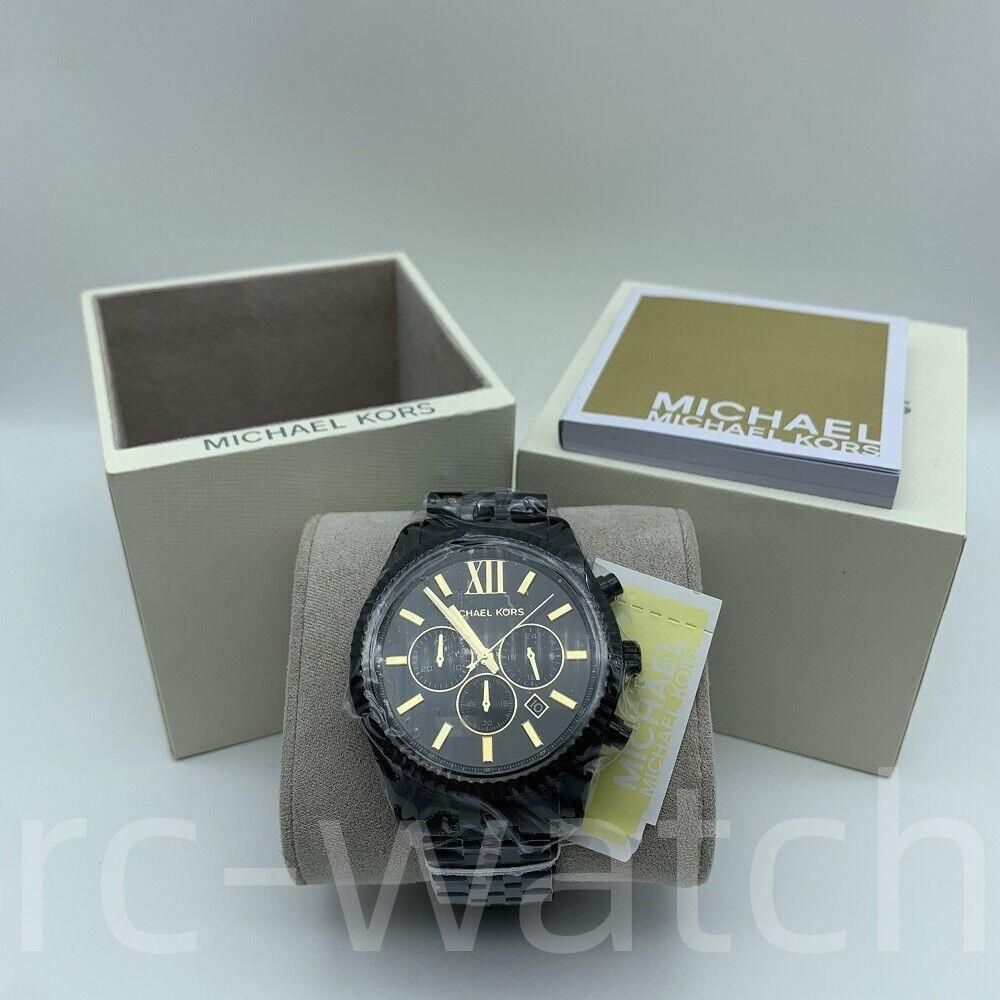 Michael Kors Lexington MK8603 44mm Black Dial Stainless Steel Quartz Men`s Watch - Dial: Black, Band: Black, Bezel: Black