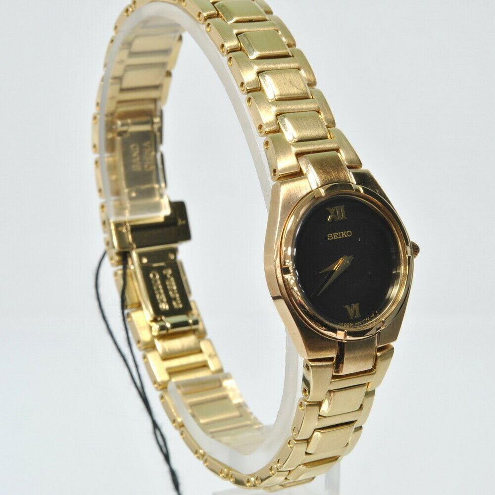 Ladies Seiko Gold Tone Model SUJD54 with Black Dial Curved Hardlex Crystal 22mm