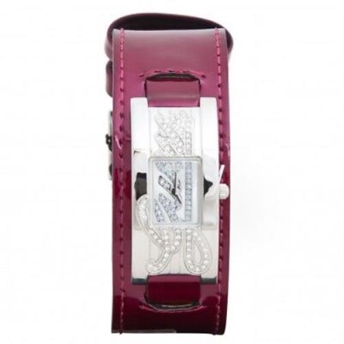 Guess Silver Tone Candy Apple Red Patent Leather Band Cuff Watch W80055L2