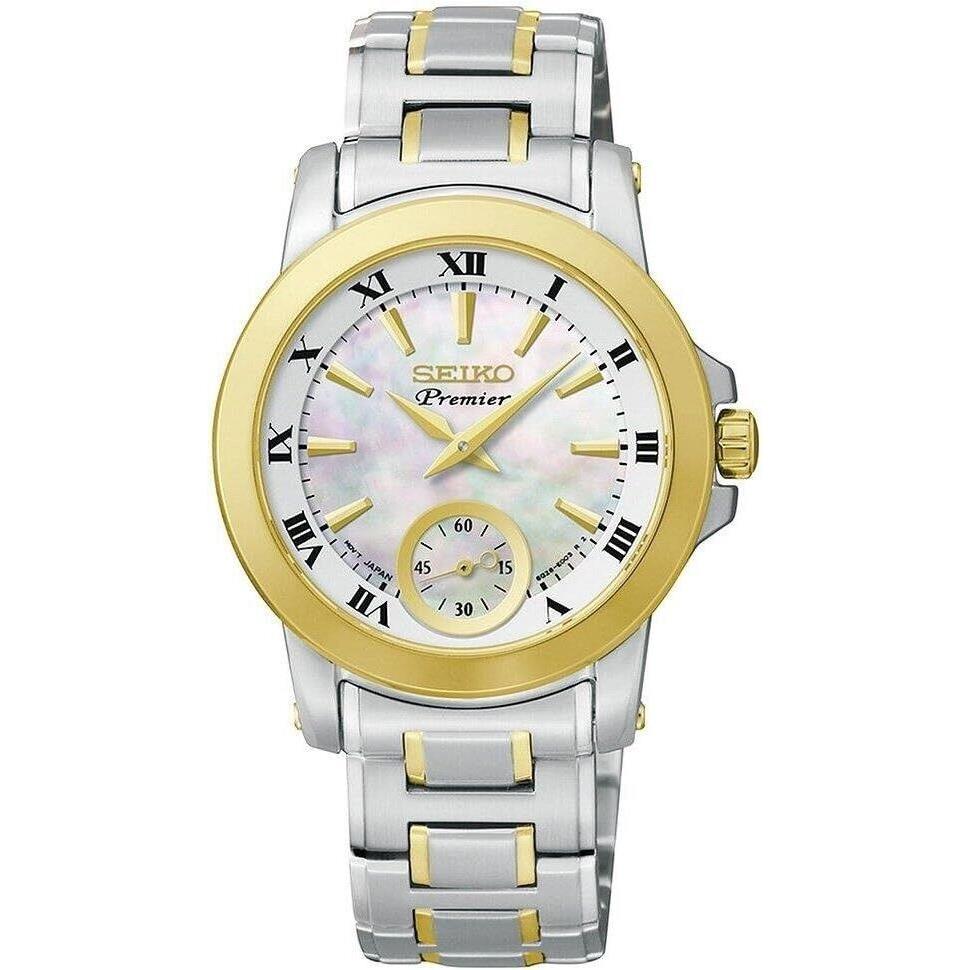 Seiko Premiere SRKZ66 Two Tone White Mop Dial Sapphire Crystal Womens Watch - Dial: White, White MOP, Band: Gold, Silver