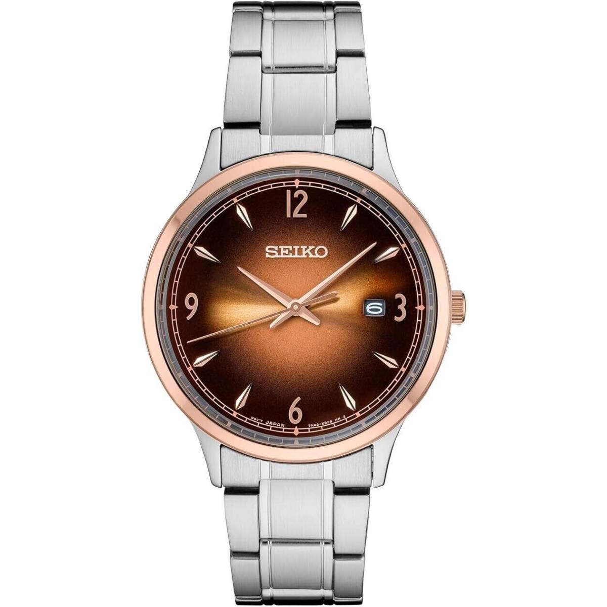 Seiko Men`s Conceptual Series Stainless Steel Watch SGEH90 - Dial: Brown, Band: Silver, Bezel: Pink Gold