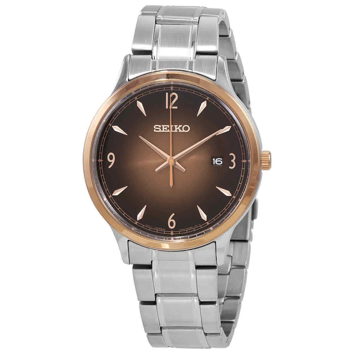 Seiko Essentials Quartz Brown Dial Stainless Steel Men`s Watch SGEH90