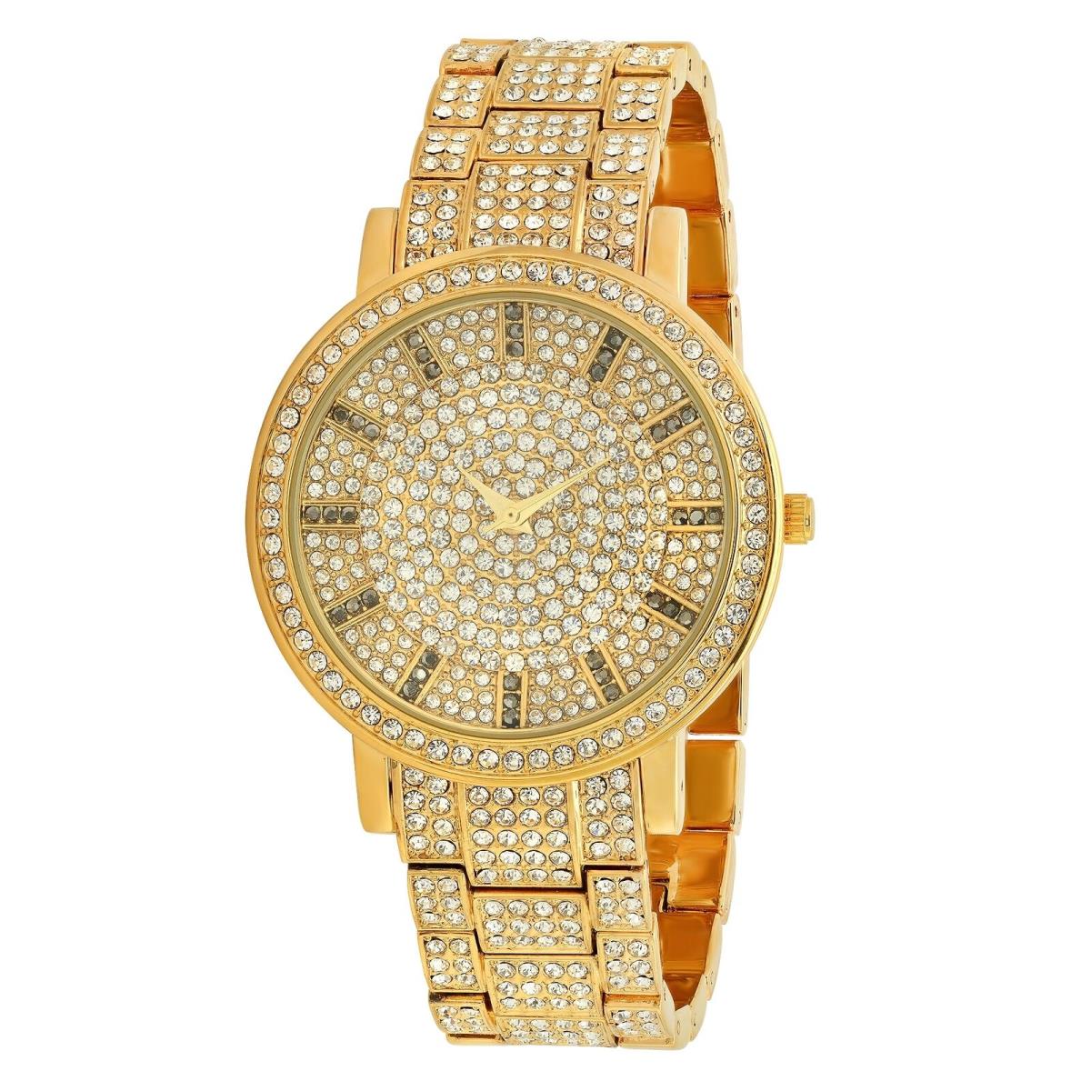 Casio Men`s Polished 14k Gold Plated Stainless Steel Cubic Zirconia Iced Out Watch +