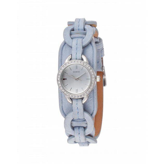 Guess Light Blue Suede Leather Band+silver Tone Dial WATCH+CRYSTALS-W70027L3