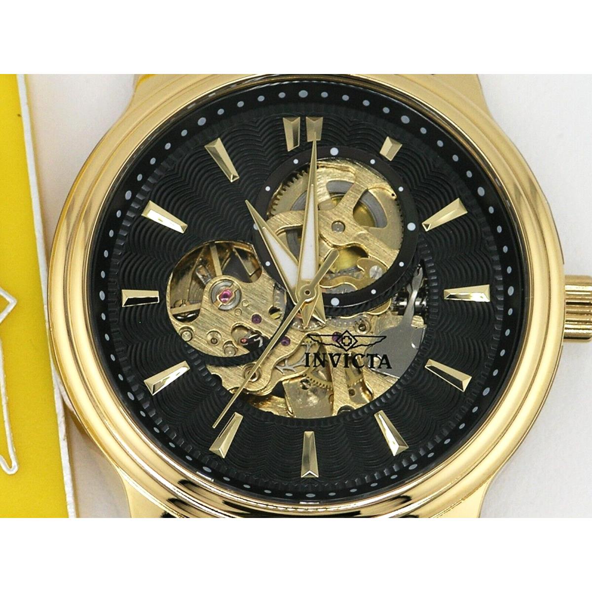 Invicta 22578 Vintage Skeleton Automatic Gold Tone Watch Analog Leather 45MM