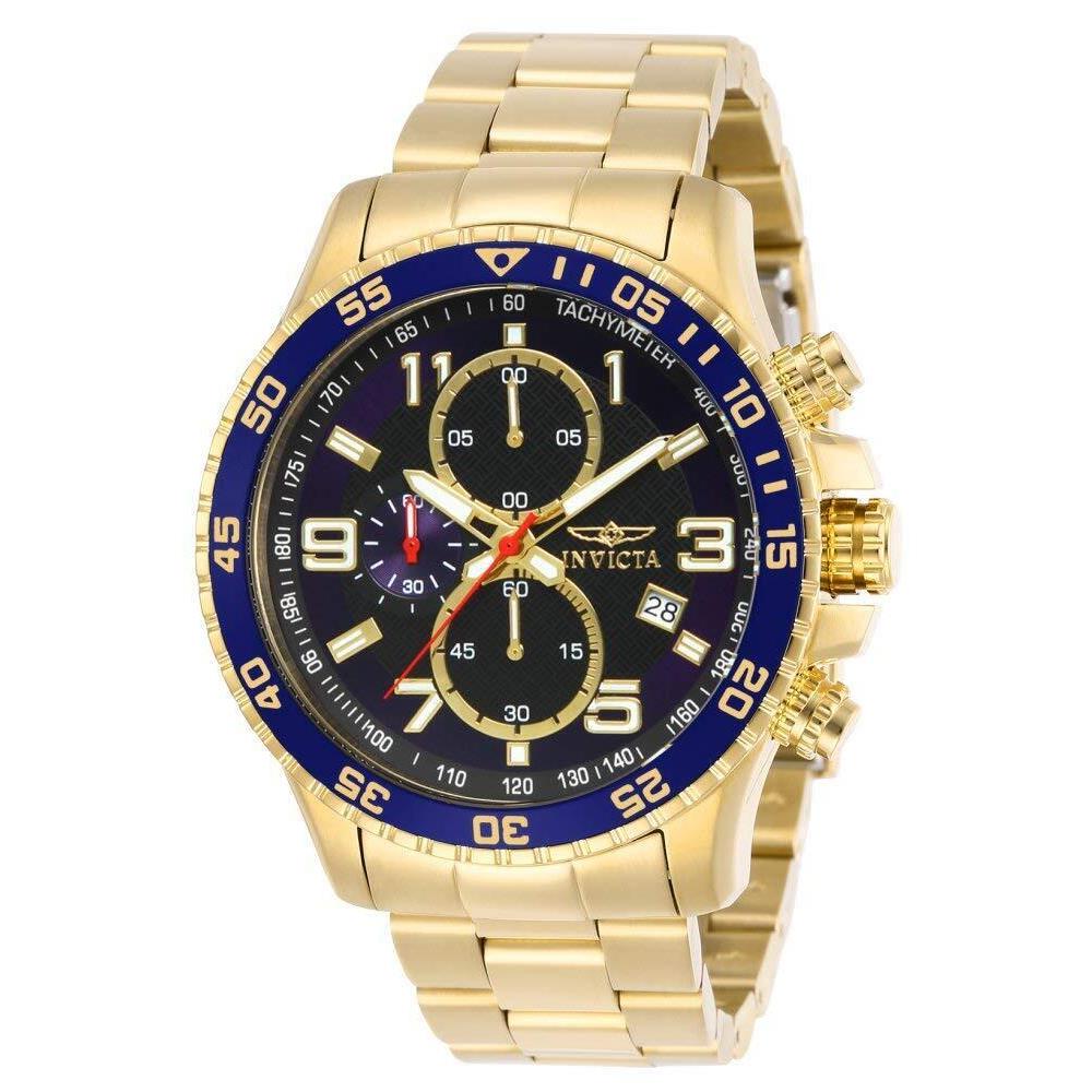 Invicta Men`s 45mm Specialty Chronograph 18K Gold Plated Blue Dial SS Watch