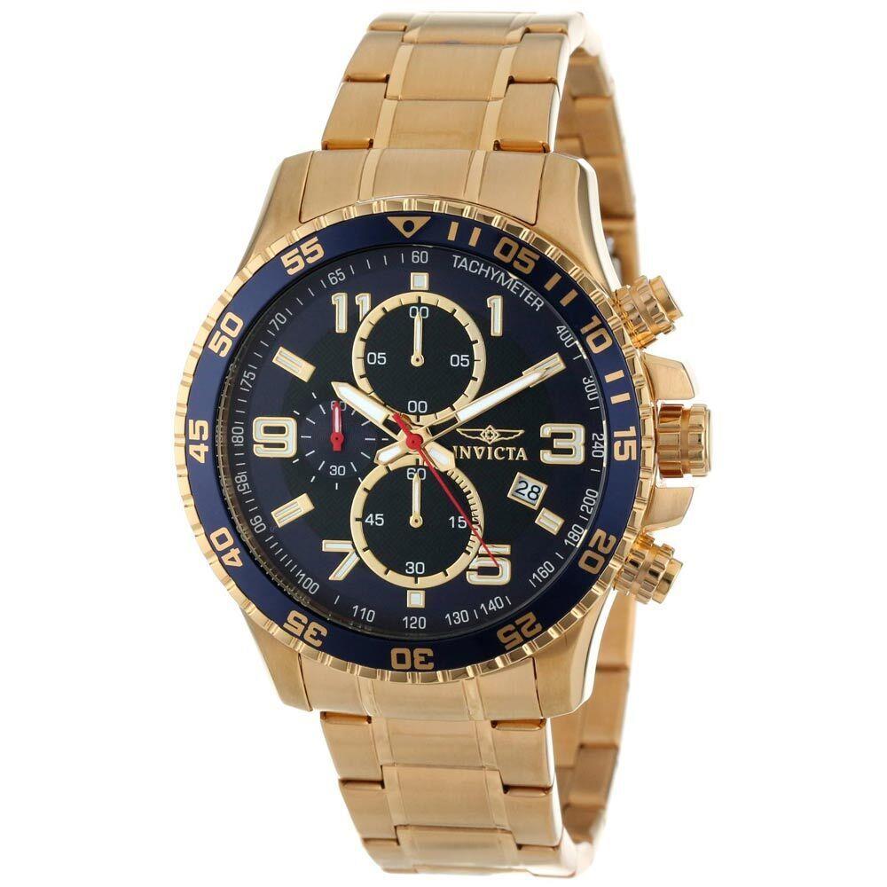 Invicta 14878 Men`s Specialty Chrono Blue Dial Gold Plated Steel Bracelet Watch