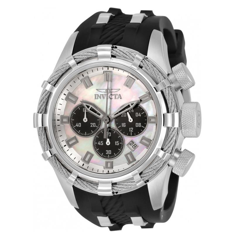 Invicta Bolt Sport Men`s 50mm Mother of Pearl Panda Dial Chronograph Watch 32961 - Dial: Multicolor, White, Band: Black, Bezel: Silver