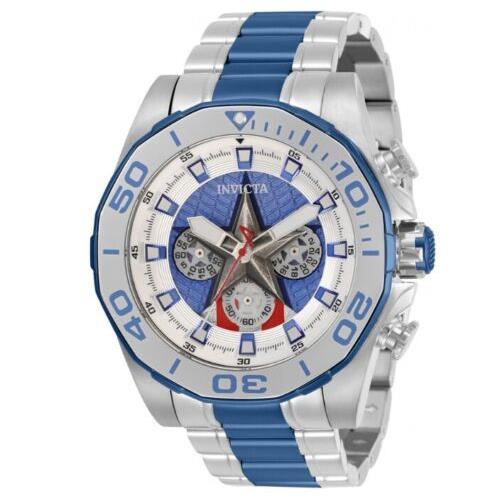 Invicta Marvel Captain America Mens 48mm Limited Edition Chronograph Watch 33394 - White Dial, Silver Band, Silver Bezel