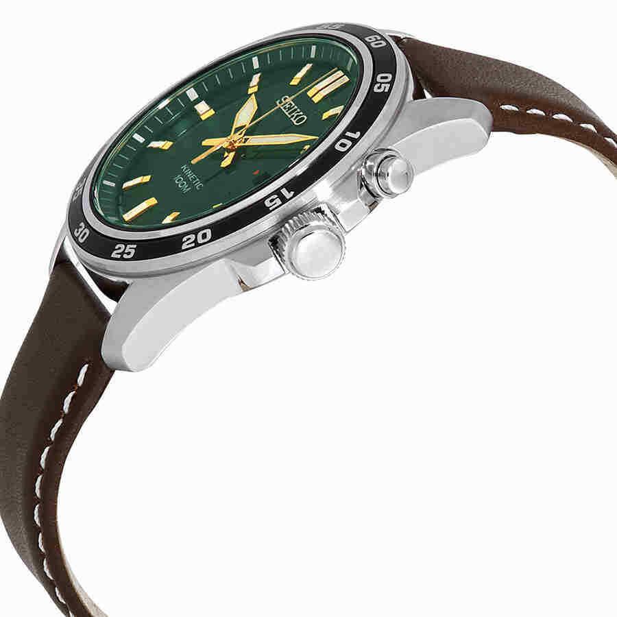 Seiko Kinetic Green Dial Brown Leather Men`s Watch SKA791 - Dial: Green, Band: Brown, Bezel: Black