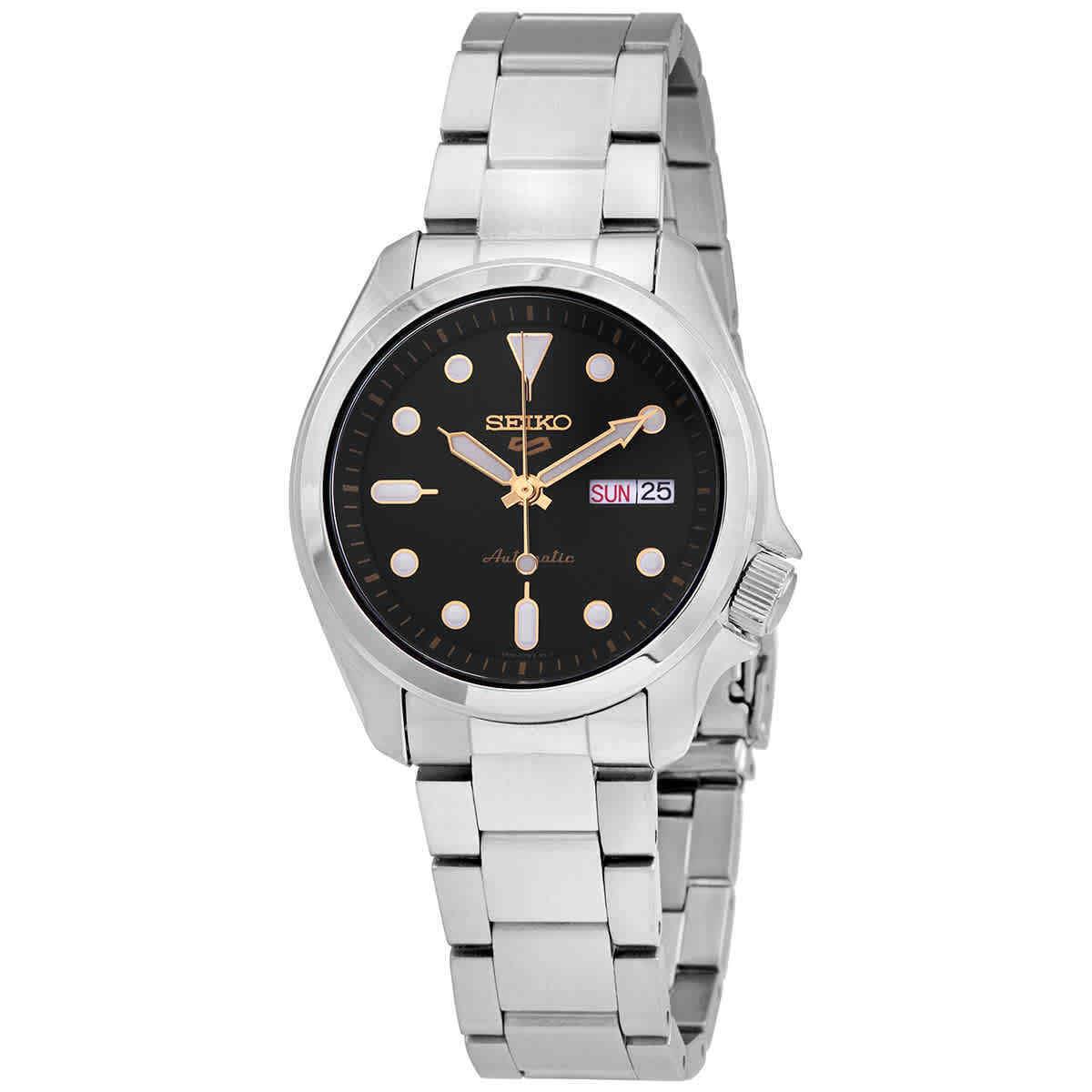 Seiko 5 Automatic Black Dial Stainless Steel Men`s Watch SRPE57K1 - Dial: Black, Band: Silver, Bezel: Silver