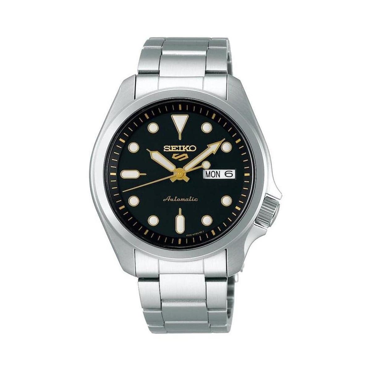 Seiko 5 Automatic Black Dial Stainless Steel Men`s Watch SRPE57K1 - Dial: Black, Band: Silver, Bezel: Silver