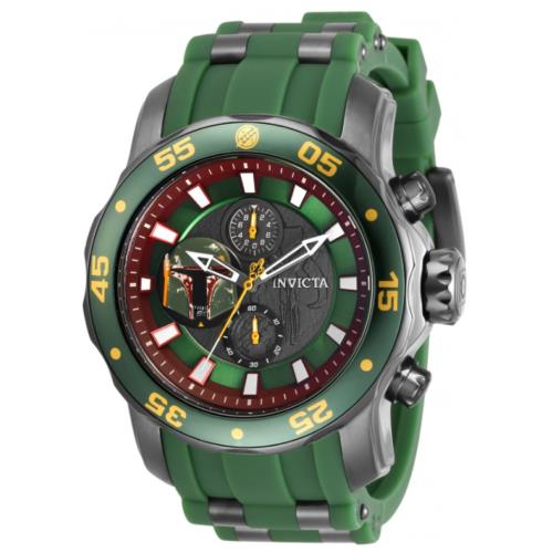 Invicta Star Wars Boba Fett Men`s 48mm Limited Edition Chronograph Watch 32527 - Multicolor Dial, Green Band, Black Manufacturer Band