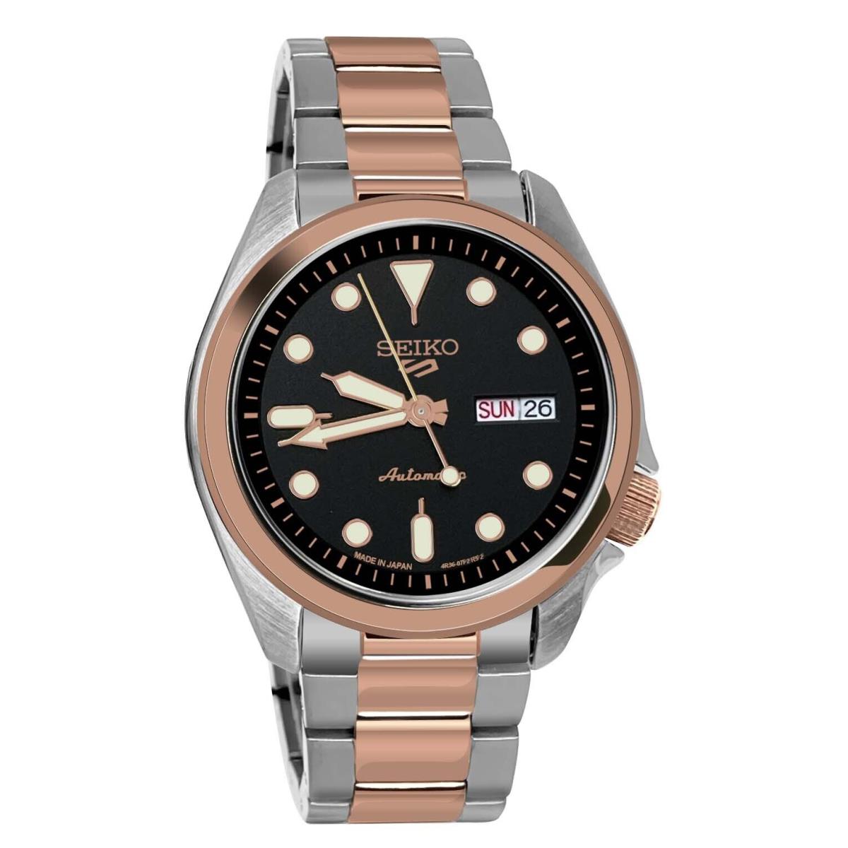 Seiko 5 Sports Automatic SRPE58 Black Dial Rose Gold Silver Bracelet Japan