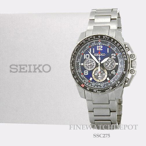 Seiko Men`s Prospex Solar Chronograph Blue Dial Watch SSC275