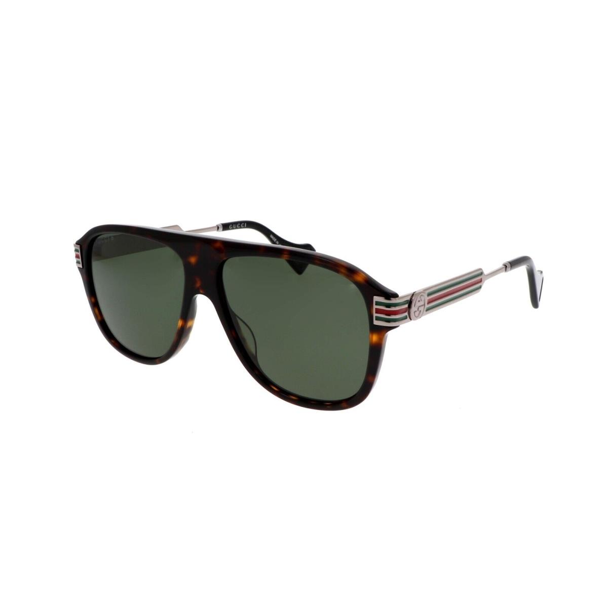 Gucci GG0587S 002 Men`s Havana Ruthenium Frame / Green Lens Sunglasses