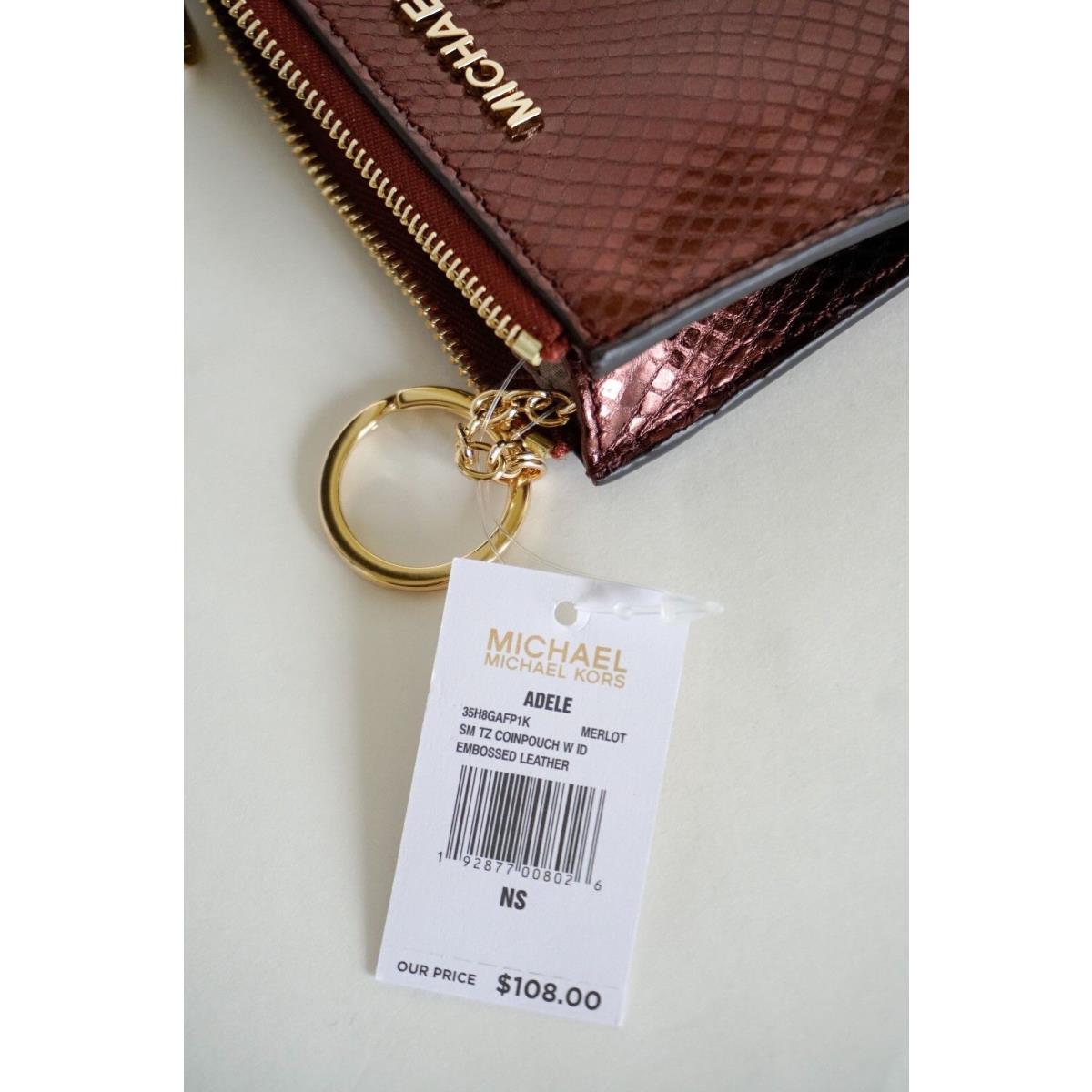 Michael Kors Adele Coinpouch ID Key Ring Card Holder Leather Metallic  Merlot | 192877008026 - Michael Kors wallet - Merlot | Fash Direct