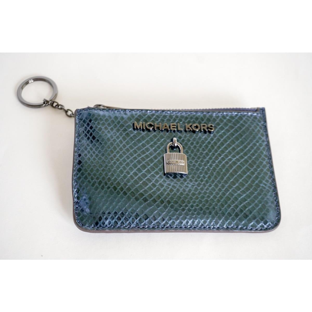 Michael Kors Small Top Zip Coinpouch with ID Key Ring Card Holder Midnight Navy