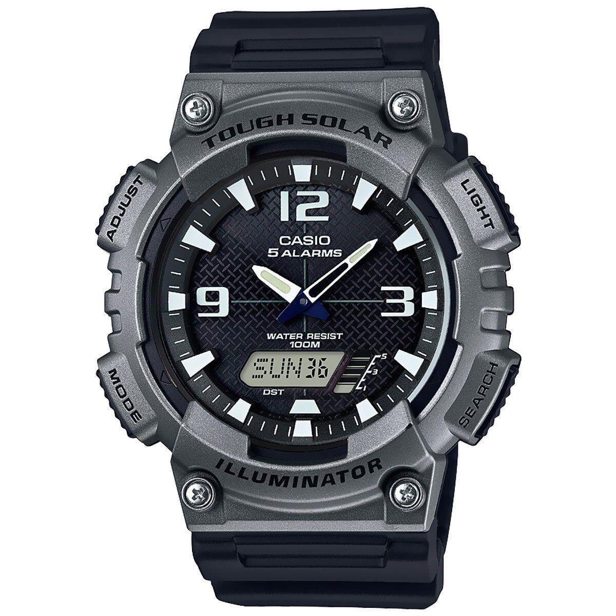 Casio Men`s Tough Solar 5 Alarms Gray Case Black Resin Watch 47MM AQS810W-1A4V