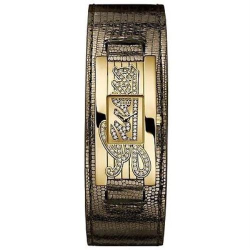 Guess Copper Python Leather Cuff+crystals Logo Gold Tone WATCH-W90056L1