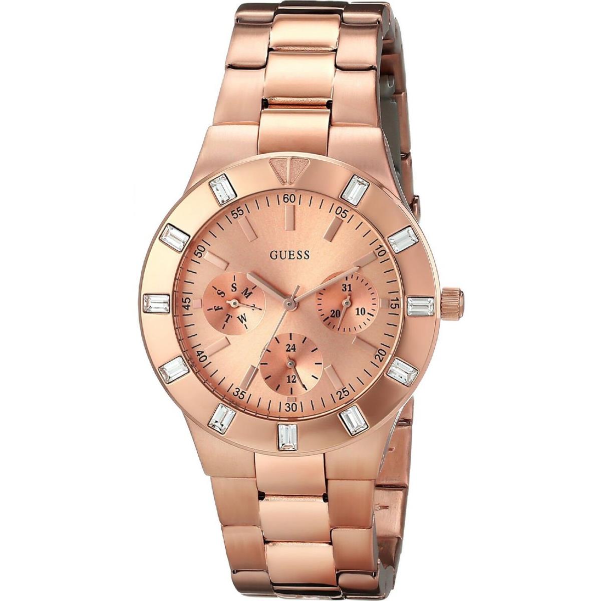 Guess W16017L1 Ladies Multi-function Rose Gold Tone Accented Bezel Tag Guess Box