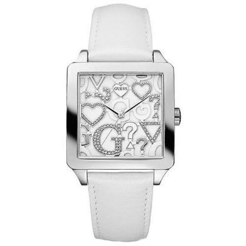 Guess Watch Pearl White Leather with 3D Logo+hearts DIAL-U85115L1