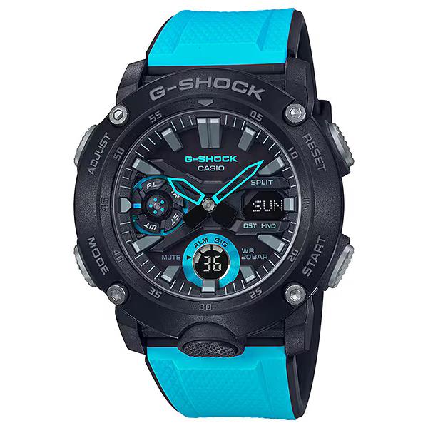 Casio G-shock GA-2000-1A2 Carbon Core Guard Structure Blue Watch - Dial: Blue, Black, Band: Black, Blue, Multicolor, Bezel: Black