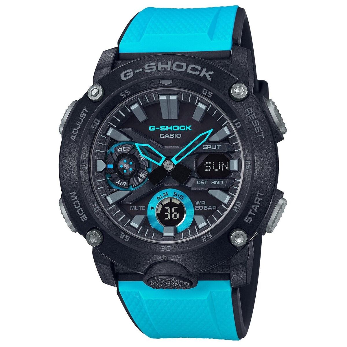 Casio G-shock GA-2000-1A2 Carbon Core Guard Structure Blue Watch GA2000-1A2 - Dial: Black, Blue, Band: Black, Blue, Multicolor, Bezel: Black