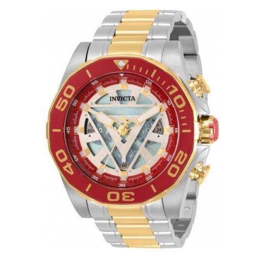 Invicta Marvel Ironman Men`s 48mm Limited Edition Chronograph Watch 33368 - Dial: Blue, Band: Gold, Bezel: Gold