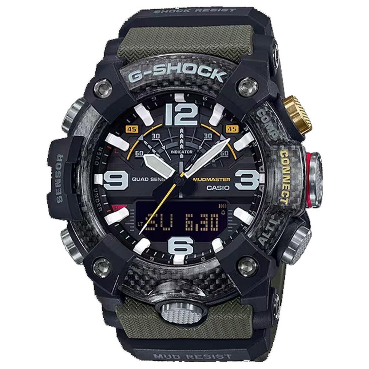 Casio GGB100-1A3 Men`s Master of G-land Mudmaster Analog Digital G Shock Watch - Dial: Black, Band: Green, Bezel: Black