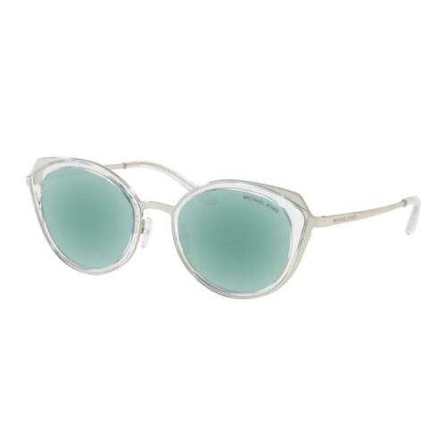 Michael Kors Sunglasses Charleston MK 1029 113725 Clear Silver w/ Teal Mirror - Frame: Grey Transparent / Shiny Silver, Lens: Teal Mirror