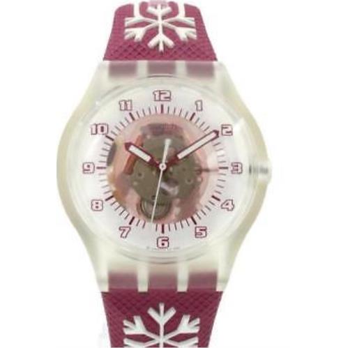Swatch Snow Pass Pink Ring Leather Watch 38mm SUMK100