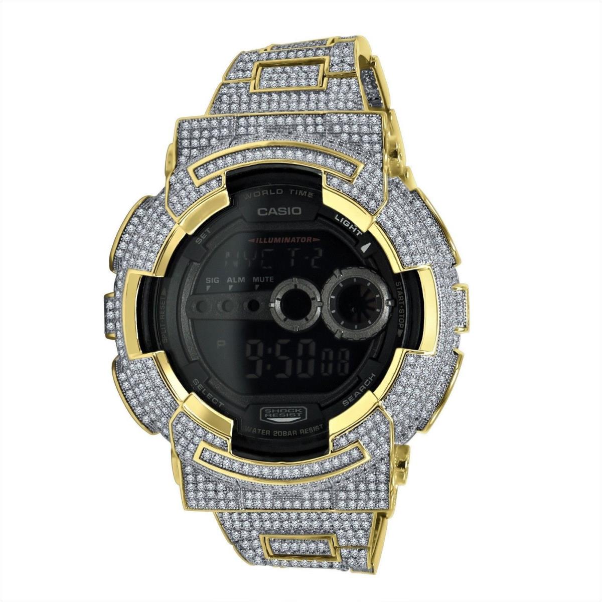 2 Tone Real Casio G Shock Custom Simulated Diamond GA-100-GD 100 Watch