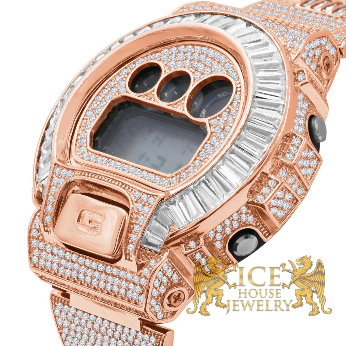 Icy White Baguettes On Rose Gold Finish Casio G-shock DW-6900 Watch