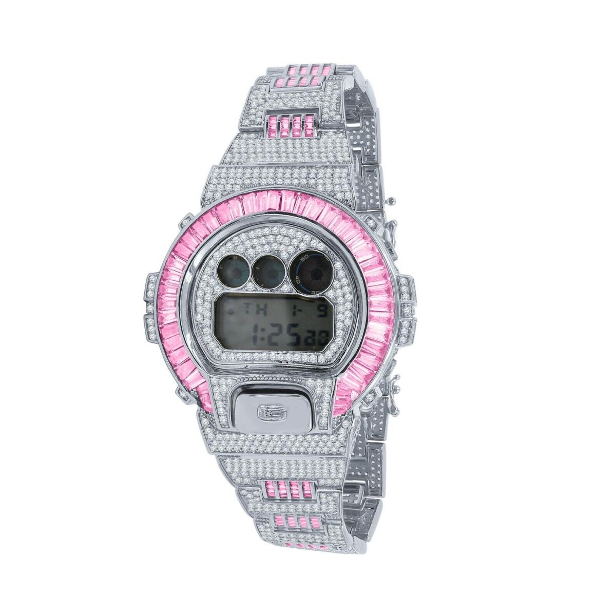 Icy Baguette Soft Baby Pink White Gold Casio G-shock DW-6900 Watch